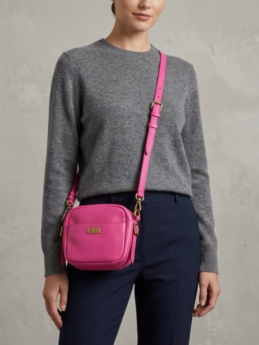 J.Crew Pebbled Leather Neon Pink Crossbody Small Camera Bag